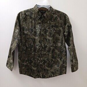 Timberland Boys Youth Green Camo Button Down Shirt Size L (14-16)